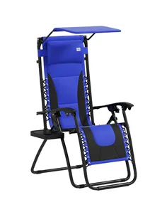 Outsunny Zero Gravity Lounger Chair, Folding Reclining Patio Chair with Shade Cover, Padded Seat, Cup Holder, Soft Cushion and H