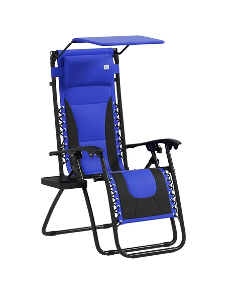 Outsunny Zero Gravity Lounger Chair, Folding Reclining Patio Chair with Shade Cover, Padded Seat, Cup Holder, Soft Cushion and H