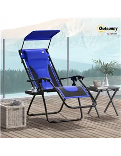 Outsunny Zero Gravity Lounger Chair, Folding Reclining Patio Chair with Shade Cover, Padded Seat, Cup Holder, Soft Cushion and H 2