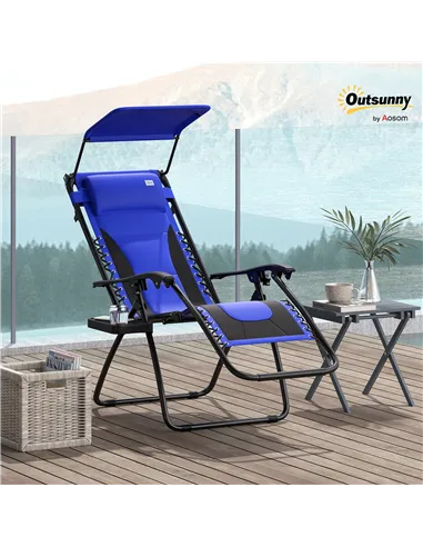 Outsunny Zero Gravity Lounger Chair, Folding Reclining Patio Chair with Shade Cover, Padded Seat, Cup Holder, Soft Cushion and H