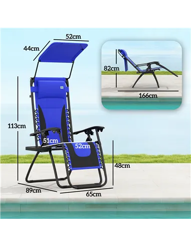 Outsunny Zero Gravity Lounger Chair, Folding Reclining Patio Chair with Shade Cover, Padded Seat, Cup Holder, Soft Cushion and H