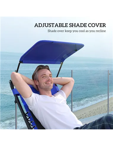 Outsunny Zero Gravity Lounger Chair, Folding Reclining Patio Chair with Shade Cover, Padded Seat, Cup Holder, Soft Cushion and H