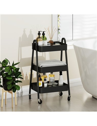 HOMCOM Three-Tier Storage Trolley - Black