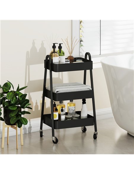 HOMCOM Three-Tier Storage Trolley - Black