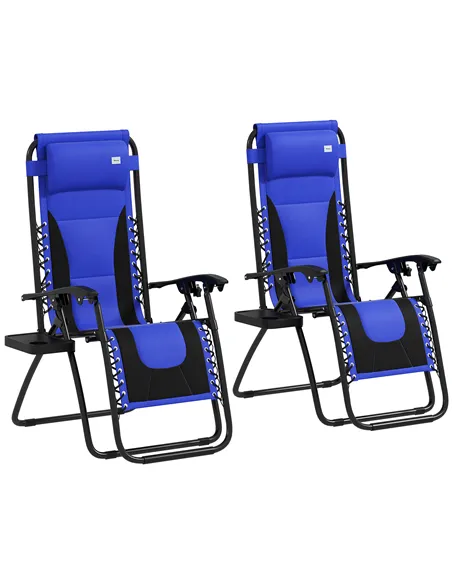 Outsunny Zero Gravity Lounger Chair Set of 2, Folding Reclining Patio Chair with Padded Seat, Cup Holder, Soft Cushion and Headr