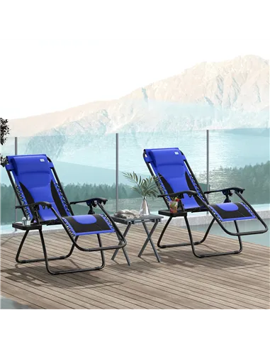 Outsunny Zero Gravity Lounger Chair Set of 2, Folding Reclining Patio Chair with Padded Seat, Cup Holder, Soft Cushion and Headr
