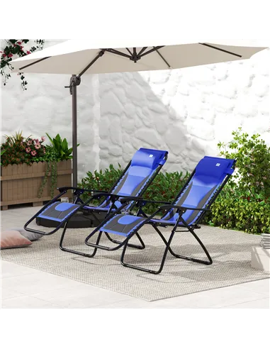 Outsunny Zero Gravity Lounger Chair Set of 2, Folding Reclining Patio Chair with Padded Seat, Cup Holder, Soft Cushion and Headr