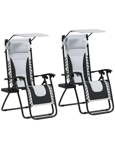 Outsunny Zero Gravity Lounger Chair Set of 2, Folding Reclining Patio Chair with Shade Cover, Padded Seat, Cup Holder, Soft Cush