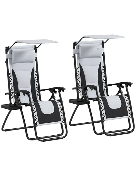 Outsunny Zero Gravity Lounger Chair Set of 2, Folding Reclining Patio Chair with Shade Cover, Padded Seat, Cup Holder, Soft Cush