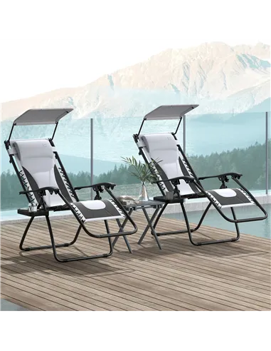 Outsunny Zero Gravity Lounger Chair Set of 2, Folding Reclining Patio Chair with Shade Cover, Padded Seat, Cup Holder, Soft Cush