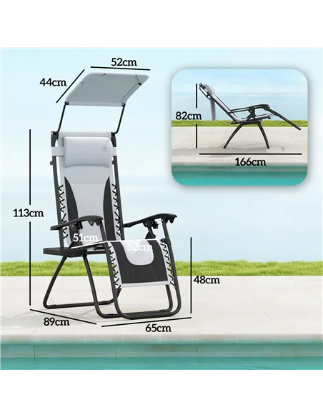 Outsunny Zero Gravity Lounger Chair Set of 2, Folding Reclining Patio Chair with Shade Cover, Padded Seat, Cup Holder, Soft Cush