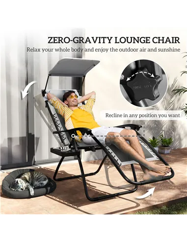 Outsunny Zero Gravity Lounger Chair Set of 2, Folding Reclining Patio Chair with Shade Cover, Padded Seat, Cup Holder, Soft Cush