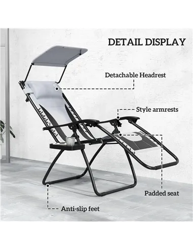 Outsunny Zero Gravity Lounger Chair Set of 2, Folding Reclining Patio Chair with Shade Cover, Padded Seat, Cup Holder, Soft Cush