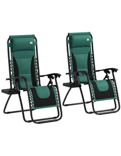 Outsunny Zero Gravity Lounger Chair Set of 2, Folding Reclining Patio Chair with Padded Seat, Cup Holder, Soft Cushion and Headr