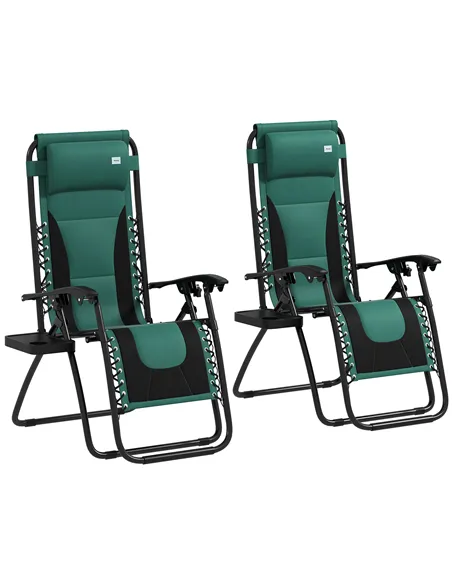 Outsunny Zero Gravity Lounger Chair Set of 2, Folding Reclining Patio Chair with Padded Seat, Cup Holder, Soft Cushion and Headr