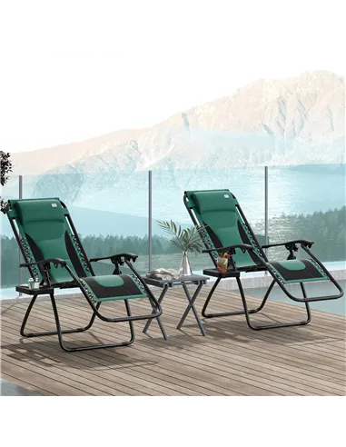 Outsunny Zero Gravity Lounger Chair Set of 2, Folding Reclining Patio Chair with Padded Seat, Cup Holder, Soft Cushion and Headr