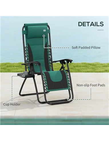 Outsunny Zero Gravity Lounger Chair Set of 2, Folding Reclining Patio Chair with Padded Seat, Cup Holder, Soft Cushion and Headr