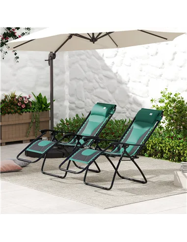 Outsunny Zero Gravity Lounger Chair Set of 2, Folding Reclining Patio Chair with Padded Seat, Cup Holder, Soft Cushion and Headr