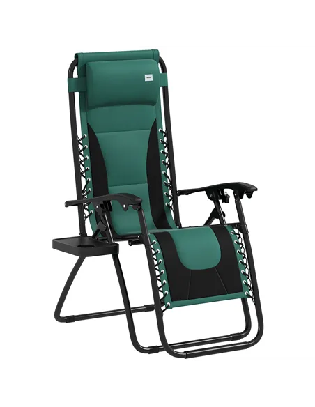 Outsunny Zero Gravity Lounger Chair, Folding Reclining Patio Chair with Padded Seat, Cup Holder, Soft Cushion and Headrest for P
