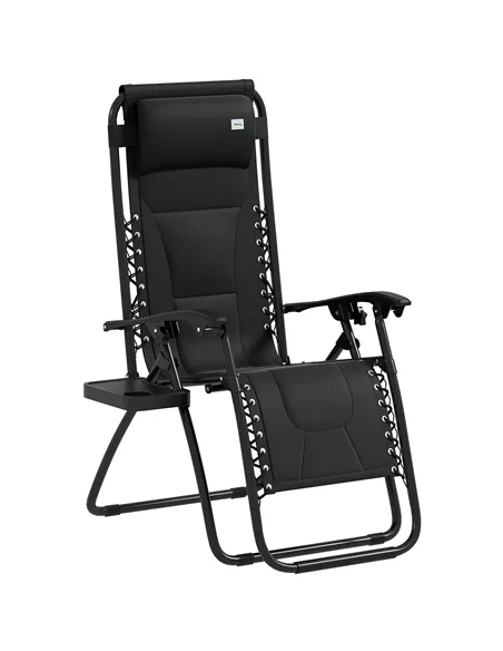 Outsunny Zero Gravity Lounger Chair, Folding Reclining Patio Chair with Padded Seat, Cup Holder, Soft Cushion and Headrest for P
