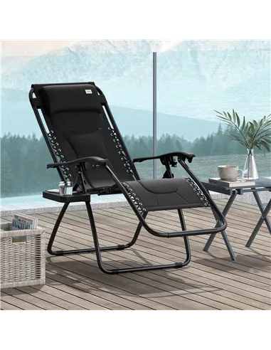 Outsunny Zero Gravity Lounger Chair, Folding Reclining Patio Chair with Padded Seat, Cup Holder, Soft Cushion and Headrest for P