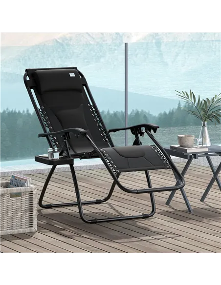 Outsunny Zero Gravity Lounger Chair, Folding Reclining Patio Chair with Padded Seat, Cup Holder, Soft Cushion and Headrest for P