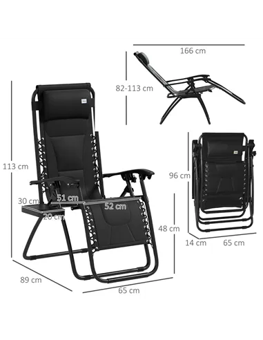 Outsunny Zero Gravity Lounger Chair, Folding Reclining Patio Chair with Padded Seat, Cup Holder, Soft Cushion and Headrest for P