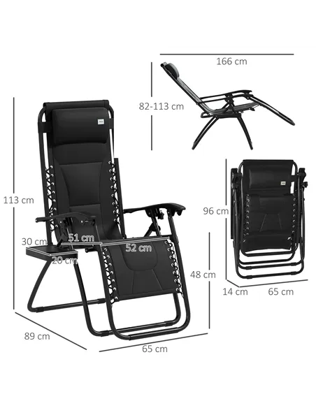 Outsunny Zero Gravity Lounger Chair, Folding Reclining Patio Chair with Padded Seat, Cup Holder, Soft Cushion and Headrest for P