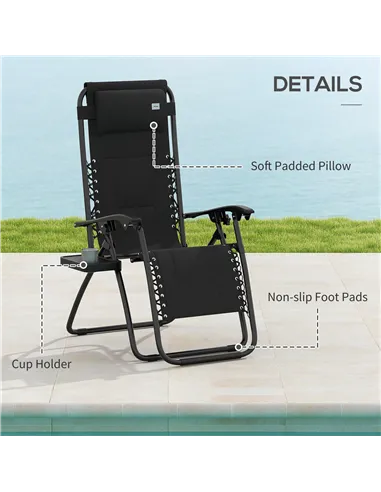 Outsunny Zero Gravity Lounger Chair, Folding Reclining Patio Chair with Padded Seat, Cup Holder, Soft Cushion and Headrest for P
