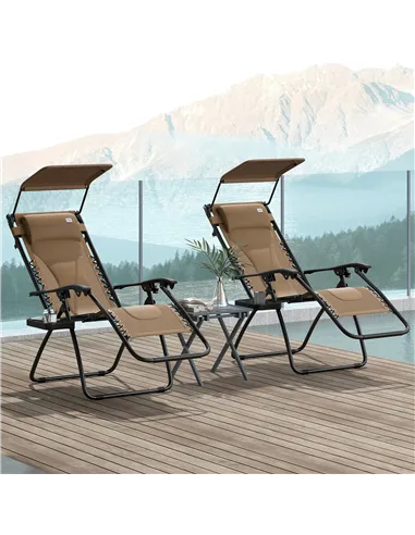 Outsunny Zero Gravity Lounger Chair Set of 2, Folding Reclining Patio Chair with Shade Cover, Cup Holder, Soft Cushion and Headr