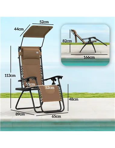 Outsunny Zero Gravity Lounger Chair Set of 2, Folding Reclining Patio Chair with Shade Cover, Cup Holder, Soft Cushion and Headr