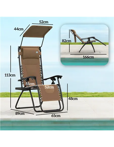 Outsunny Zero Gravity Lounger Chair Set of 2, Folding Reclining Patio Chair with Shade Cover, Cup Holder, Soft Cushion and Headr