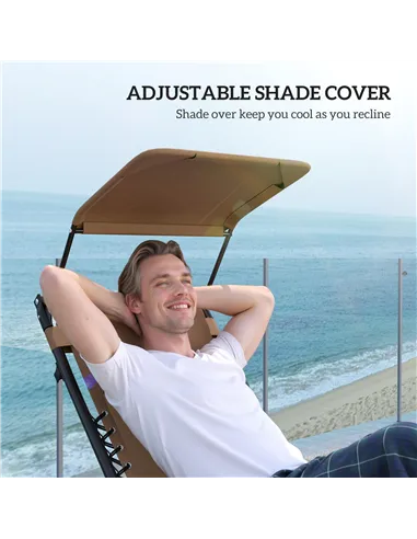 Outsunny Zero Gravity Lounger Chair Set of 2, Folding Reclining Patio Chair with Shade Cover, Cup Holder, Soft Cushion and Headr