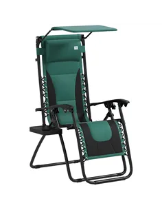 Outsunny Zero Gravity Lounger Chair, Folding Reclining Patio Chair with Shade Cover, Padded Seat, Cup Holder, Soft Cushion and H