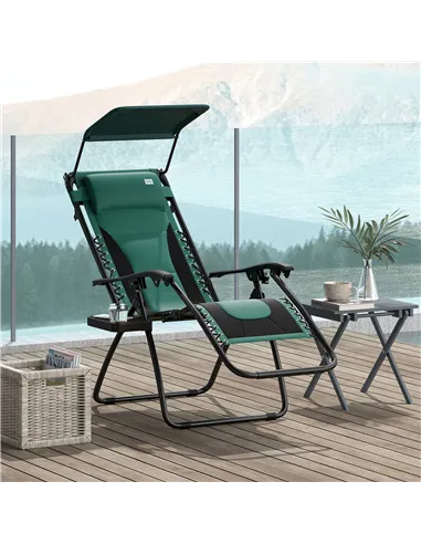 Outsunny Zero Gravity Lounger Chair, Folding Reclining Patio Chair with Shade Cover, Padded Seat, Cup Holder, Soft Cushion and H