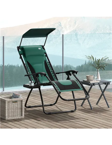 Outsunny Zero Gravity Lounger Chair, Folding Reclining Patio Chair with Shade Cover, Padded Seat, Cup Holder, Soft Cushion and H