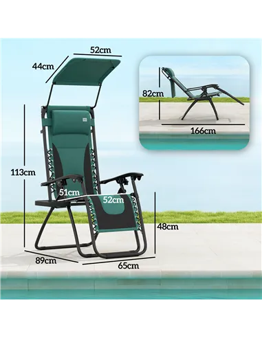 Outsunny Zero Gravity Lounger Chair, Folding Reclining Patio Chair with Shade Cover, Padded Seat, Cup Holder, Soft Cushion and H