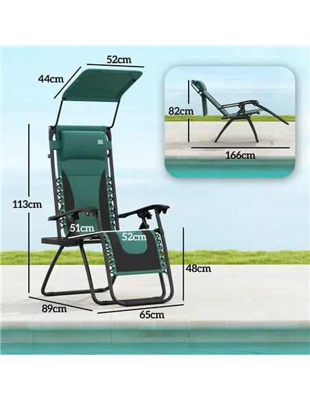 Outsunny Zero Gravity Lounger Chair, Folding Reclining Patio Chair with Shade Cover, Padded Seat, Cup Holder, Soft Cushion and H