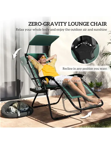 Outsunny Zero Gravity Lounger Chair, Folding Reclining Patio Chair with Shade Cover, Padded Seat, Cup Holder, Soft Cushion and H