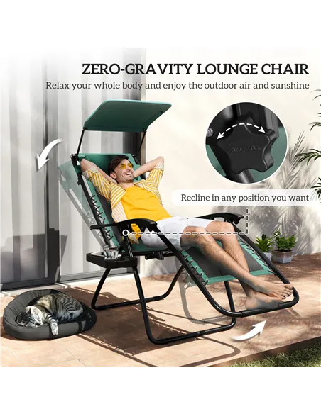 Outsunny Zero Gravity Lounger Chair, Folding Reclining Patio Chair with Shade Cover, Padded Seat, Cup Holder, Soft Cushion and H
