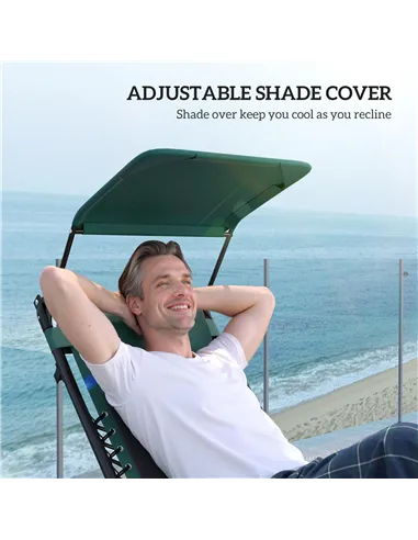 Outsunny Zero Gravity Lounger Chair, Folding Reclining Patio Chair with Shade Cover, Padded Seat, Cup Holder, Soft Cushion and H