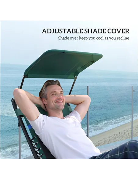 Outsunny Zero Gravity Lounger Chair, Folding Reclining Patio Chair with Shade Cover, Padded Seat, Cup Holder, Soft Cushion and H