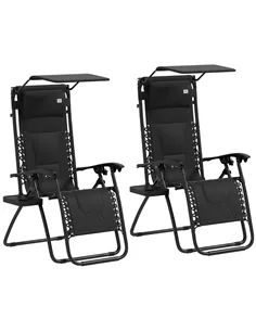 Outsunny Zero Gravity Lounger Chair Set of 2, Folding Reclining Patio Chair with Shade Cover, Padded Seat, Cup Holder, Soft Cush