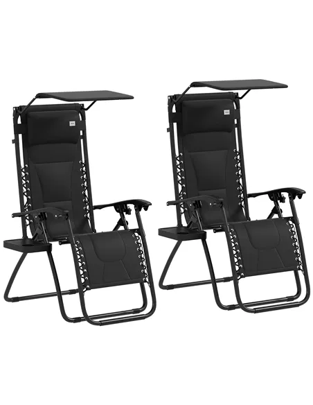 Outsunny Zero Gravity Lounger Chair Set of 2, Folding Reclining Patio Chair with Shade Cover, Padded Seat, Cup Holder, Soft Cush