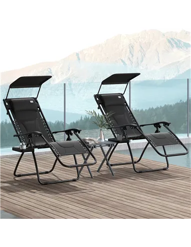 Outsunny Zero Gravity Lounger Chair Set of 2, Folding Reclining Patio Chair with Shade Cover, Padded Seat, Cup Holder, Soft Cush