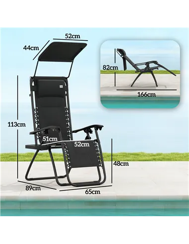 Outsunny Zero Gravity Lounger Chair Set of 2, Folding Reclining Patio Chair with Shade Cover, Padded Seat, Cup Holder, Soft Cush