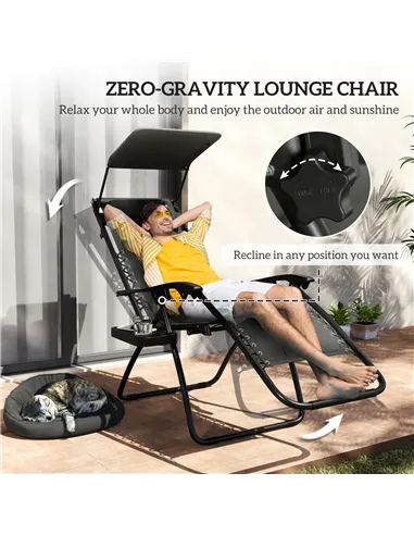 Outsunny Zero Gravity Lounger Chair Set of 2, Folding Reclining Patio Chair with Shade Cover, Padded Seat, Cup Holder, Soft Cush
