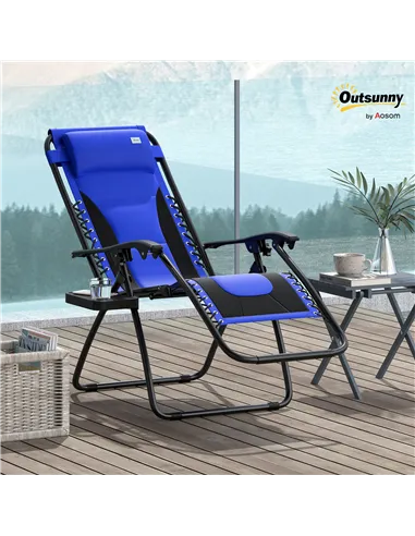 Outsunny Zero Gravity Lounger Chair, Folding Reclining Patio Chair with Padded Seat, Cup Holder, Soft Cushion and Headrest for P