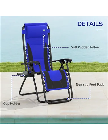 Outsunny Zero Gravity Lounger Chair, Folding Reclining Patio Chair with Padded Seat, Cup Holder, Soft Cushion and Headrest for P