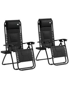 Outsunny Zero Gravity Lounger Chair Set of 2, Folding Reclining Patio Chair with Padded Seat, Cup Holder, Soft Cushion and Headr